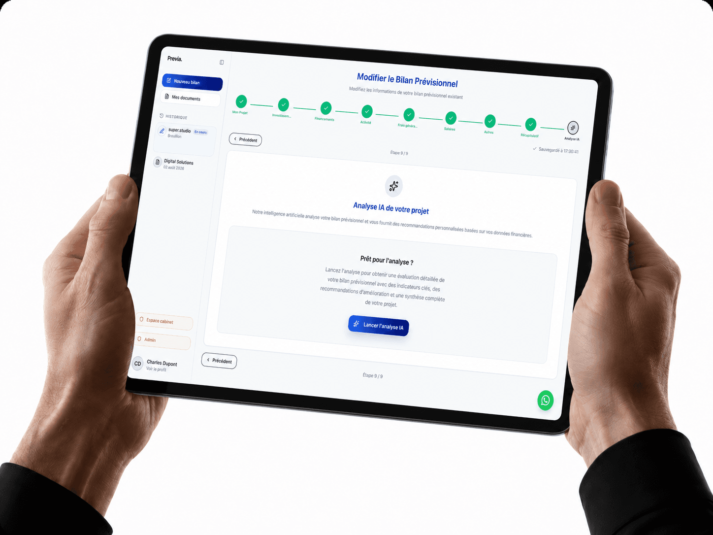 Interface Previa : génération et analyse automatique du business plan par l'IA